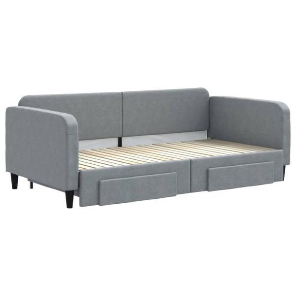 Tagesbett Ausziehbar mit Schubladen Hellgrau 100x200 cm Stoff