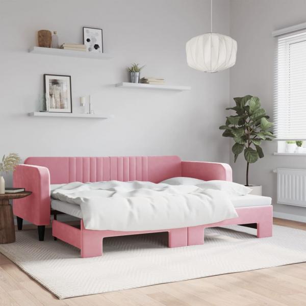 ARDEBO.de - Tagesbett Ausziehbar Rosa 90x200 cm Samt