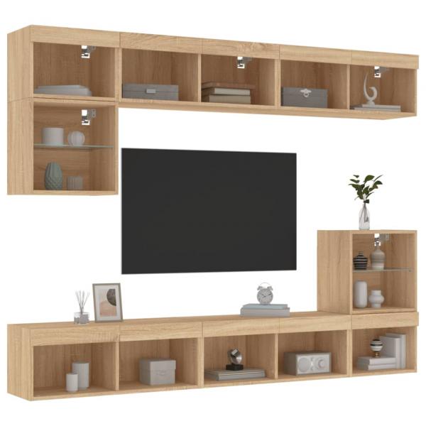 ARDEBO.de - 8-tlg. Wohnwand mit LED-Beleuchtung Sonoma-Eiche Holzwerkstoff