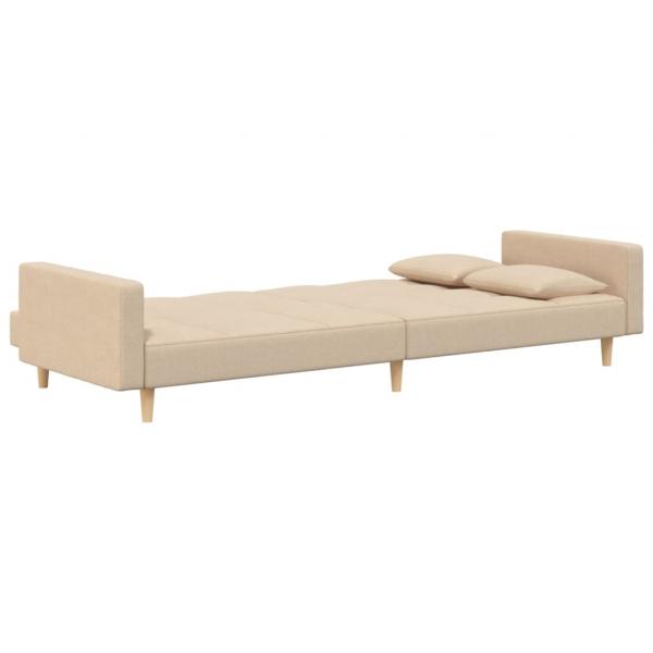 Schlafsofa 2-Sitzer mit 2 Kissen Creme Stoff