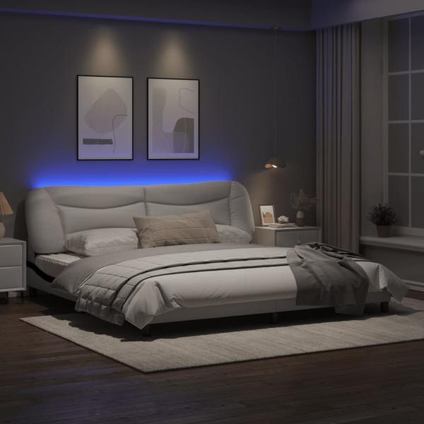 Bettgestell mit LED Weiß und Schwarz 200x200 cm Kunstleder