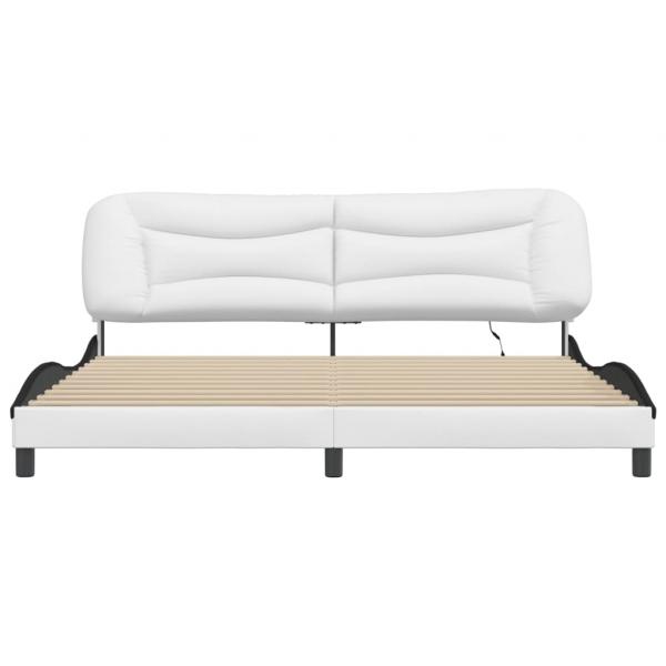 Bettgestell mit LED Weiß und Schwarz 200x200 cm Kunstleder