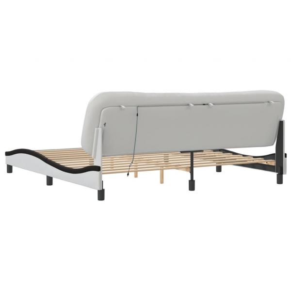 Bettgestell mit LED Weiß und Schwarz 200x200 cm Kunstleder