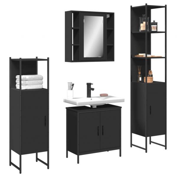 ARDEBO.de - 4-tlg. Badmöbel-Set Schwarz Holzwerkstoff