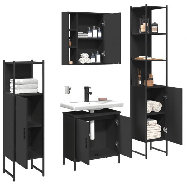 4-tlg. Badmöbel-Set Schwarz Holzwerkstoff