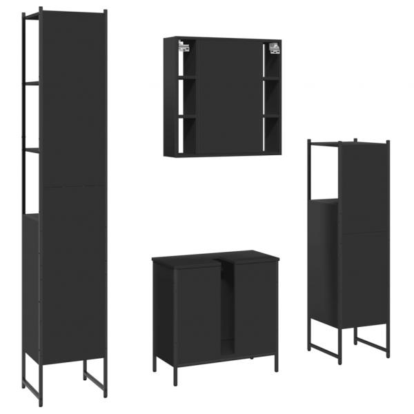 4-tlg. Badmöbel-Set Schwarz Holzwerkstoff