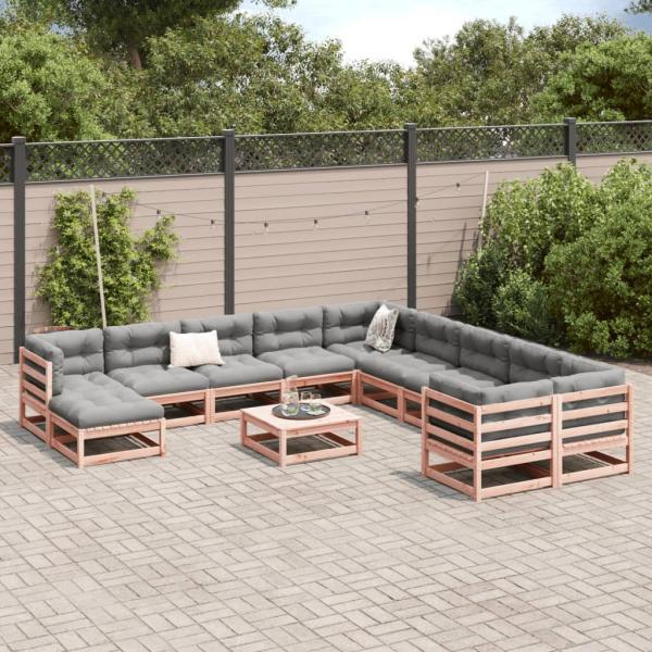 12-tlg. Garten-Sofagarnitur mit Kissen Massivholz Douglasie