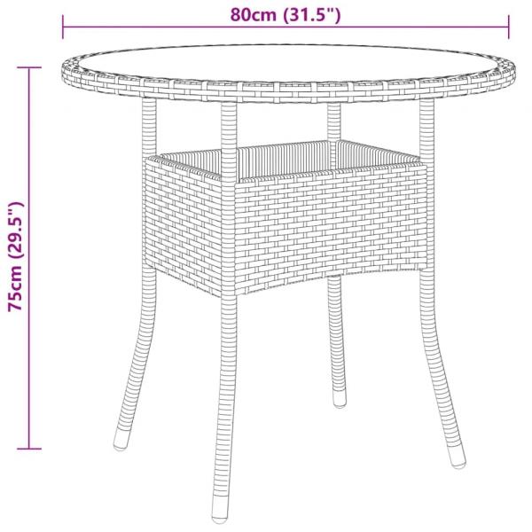 3-tlg. Bistro-Set Poly-Rattan und Hartglas Schwarz