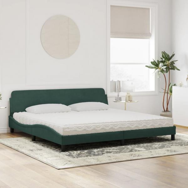 Bett mit Matratze Dunkelgrün 200x200 cm Samt