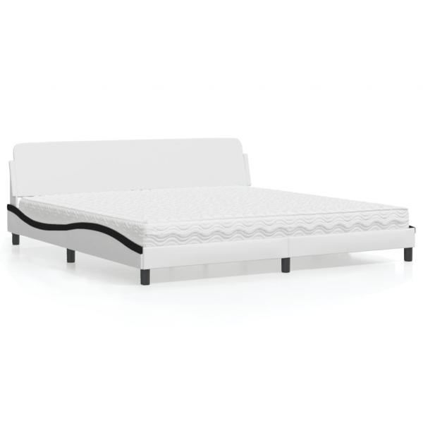 ARDEBO.de - Bett mit Matratze Weiß und Schwarz 200x200 cm Kunstleder