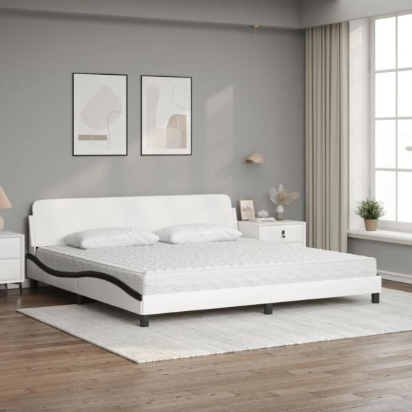 Bett mit Matratze Weiß und Schwarz 200x200 cm Kunstleder