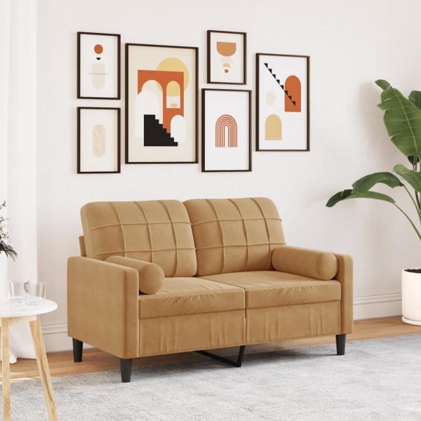 ARDEBO.de - 2-Sitzer-Sofa mit Zierkissen Braun 120 cm Samt