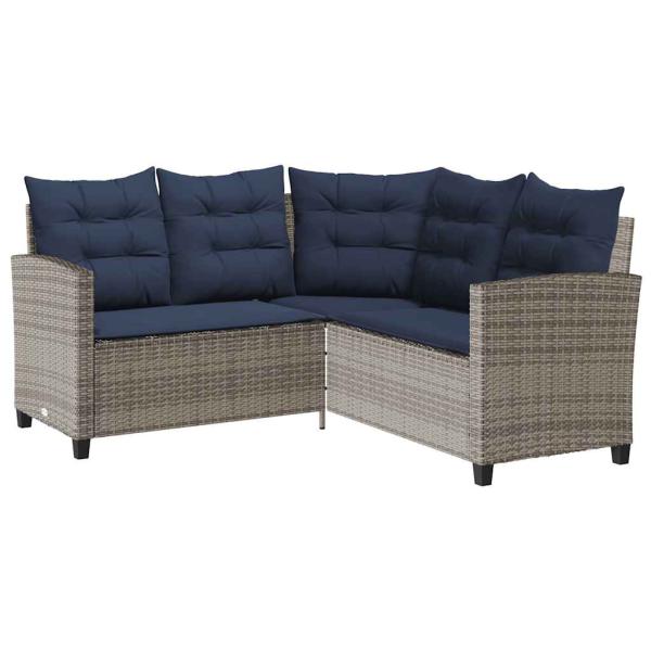 ARDEBO.de - Gartensofa in L-Form mit Tisch und Kissen Grau Poly Rattan