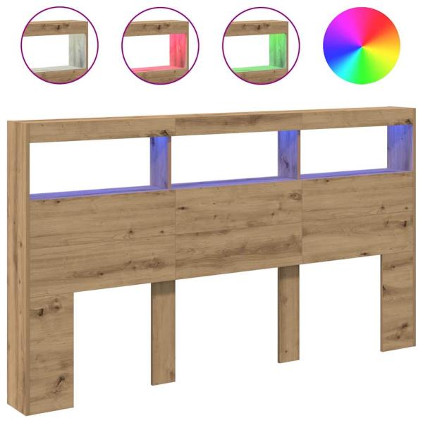 LED-Kopfteil mit Ablagen Artisan-Eiche 180x17x102 cm