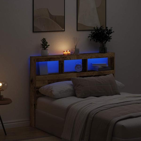 ARDEBO.de - LED-Kopfteil mit Ablagen Altholz-Optik 140x17x102 cm