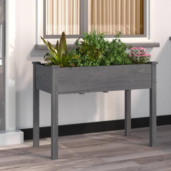 ARDEBO.de - Pflanzkübel mit Einsatz Grau 118x59x76 cm Massivholz Tanne
