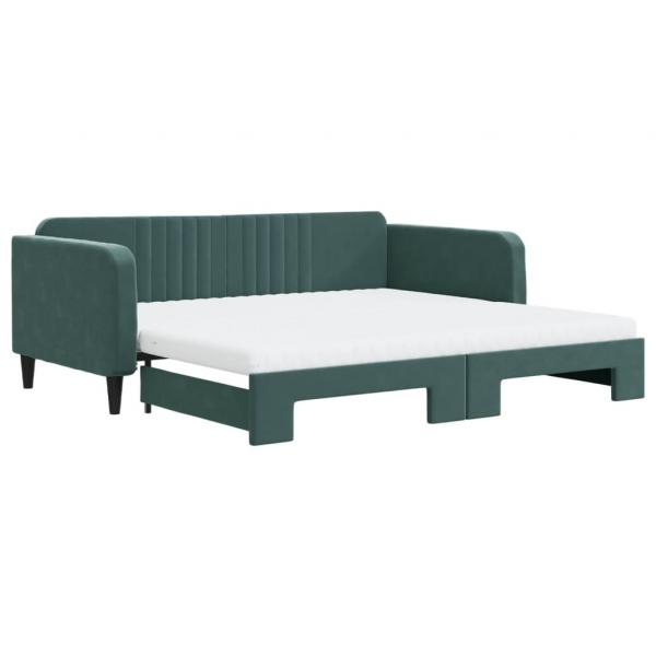 Tagesbett Ausziehbar mit Matratzen Dunkelgrün 100x200 cm Samt