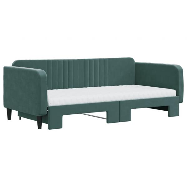 Tagesbett Ausziehbar mit Matratzen Dunkelgrün 100x200 cm Samt