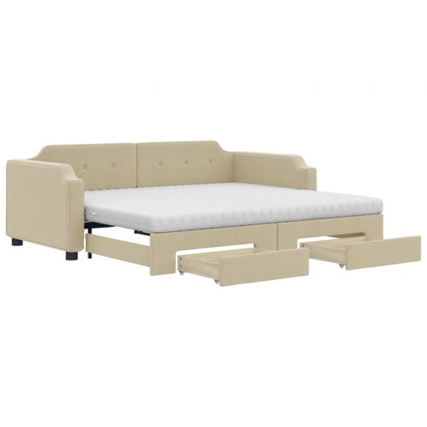 Tagesbett Ausziehbar mit Schubladen Creme 100x200 cm Stoff