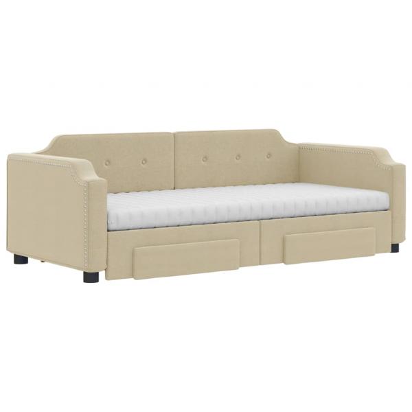 Tagesbett Ausziehbar mit Schubladen Creme 100x200 cm Stoff