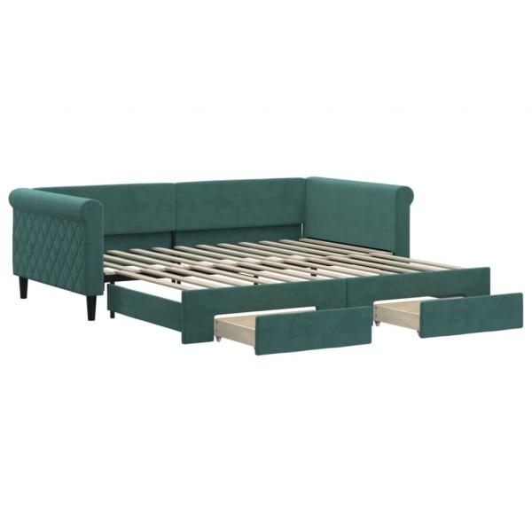 Tagesbett Ausziehbar mit Schubladen Dunkelgrün 100x200 cm Samt