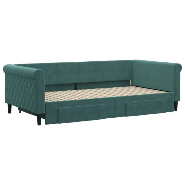 Tagesbett Ausziehbar mit Schubladen Dunkelgrün 100x200 cm Samt