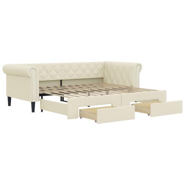 Tagesbett Ausziehbar mit Schubladen Creme 90x200 cm Kunstleder