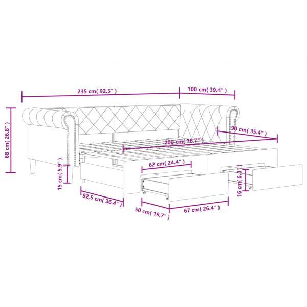 Tagesbett Ausziehbar mit Schubladen Creme 90x200 cm Kunstleder