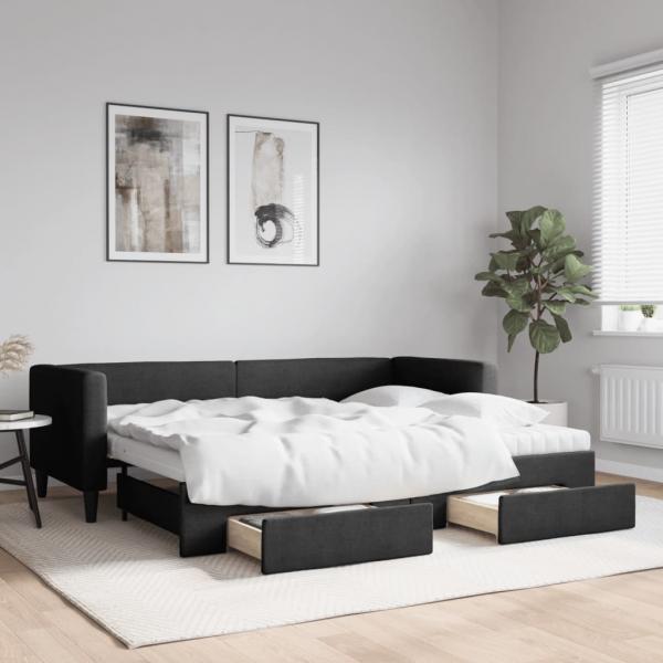 ARDEBO.de - Tagesbett Ausziehbar mit Schubladen Schwarz 80x200 cm Stoff