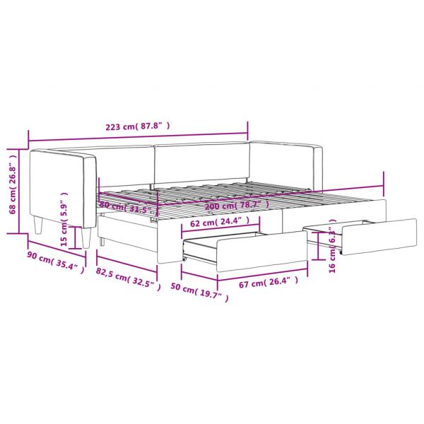 Tagesbett Ausziehbar mit Schubladen Schwarz 80x200 cm Stoff