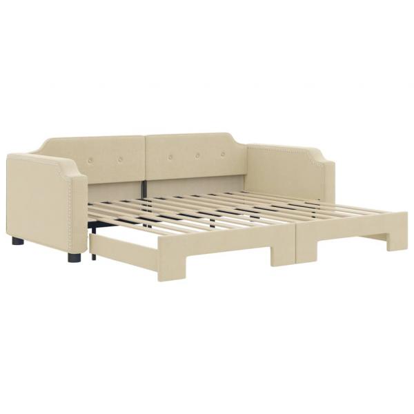 Tagesbett Ausziehbar Creme 100x200 cm Stoff