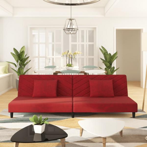 ARDEBO.de - Schlafsofa 2-Sitzer mit 2 Kissen Weinrot Samt