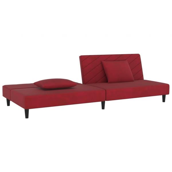 Schlafsofa 2-Sitzer mit 2 Kissen Weinrot Samt
