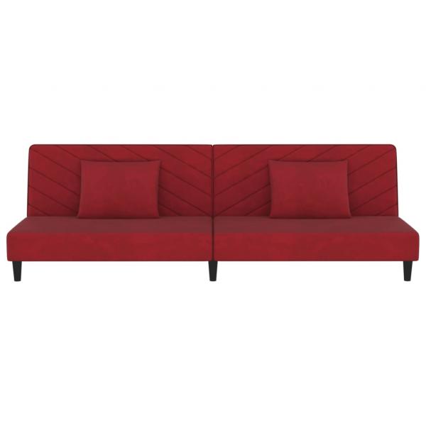 Schlafsofa 2-Sitzer mit 2 Kissen Weinrot Samt