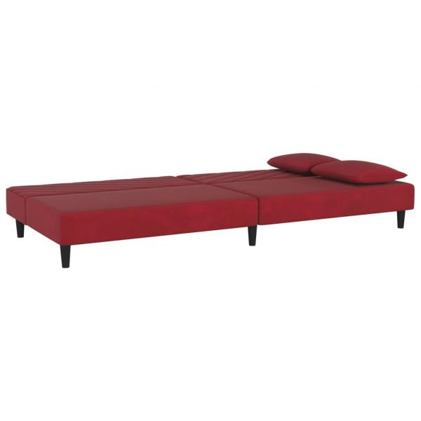 Schlafsofa 2-Sitzer mit 2 Kissen Weinrot Samt