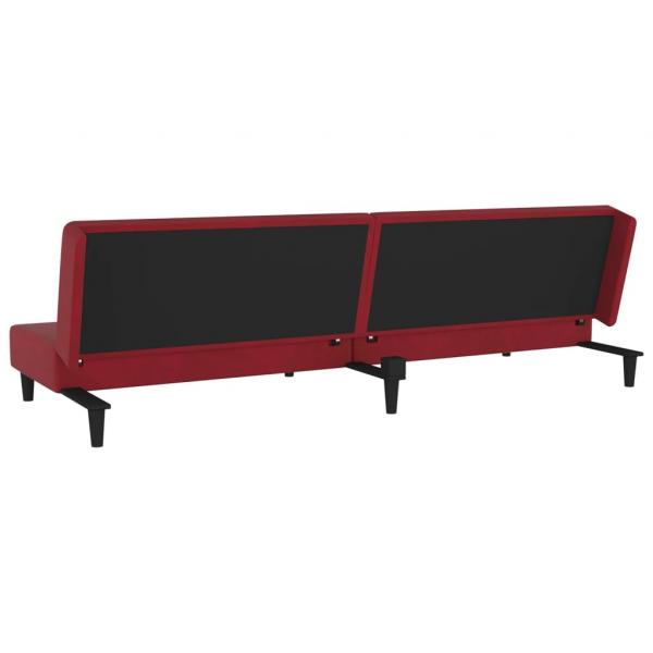 Schlafsofa 2-Sitzer mit 2 Kissen Weinrot Samt