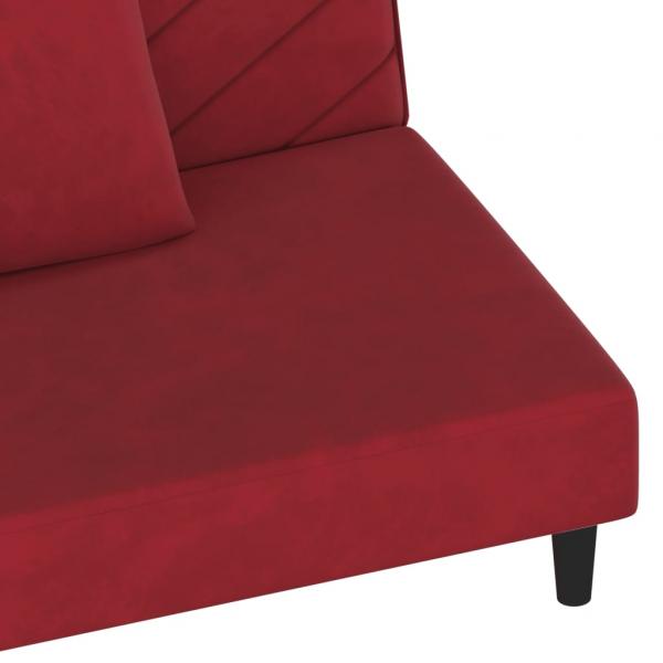 Schlafsofa 2-Sitzer mit 2 Kissen Weinrot Samt