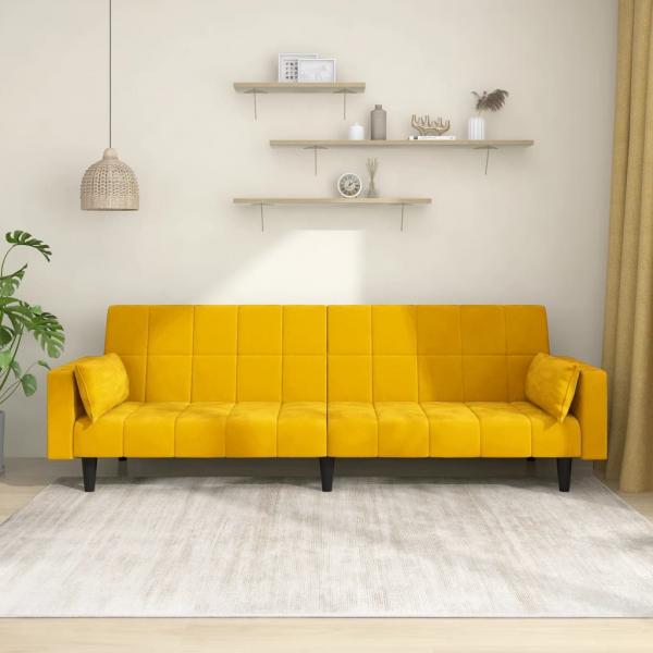 ARDEBO.de - Schlafsofa 2-Sitzer mit 2 Kissen Gelb Samt