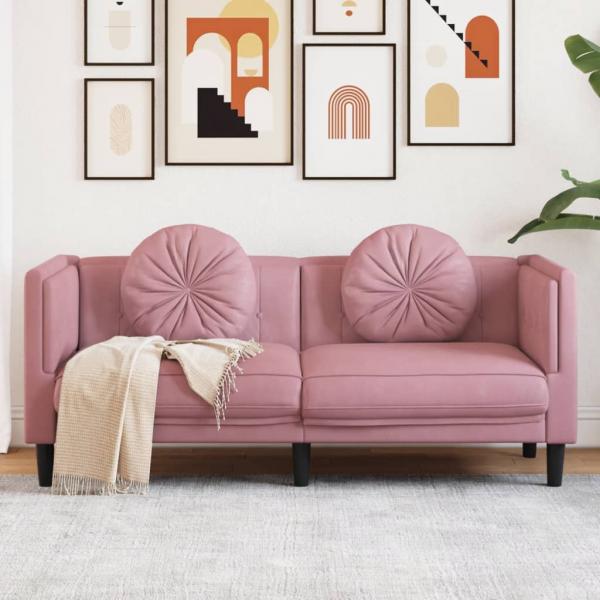 ARDEBO.de - Sofa mit Kissen 2-Sitzer Rosa Samt