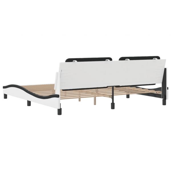 Bettgestell mit Kopfteil Weiß und Schwarz 200x200 cm Kunstleder