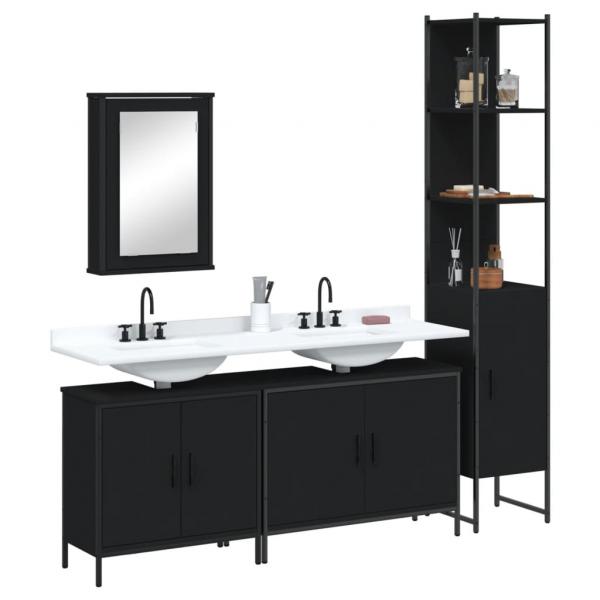 ARDEBO.de - 4-tlg. Badmöbel-Set Schwarz Holzwerkstoff