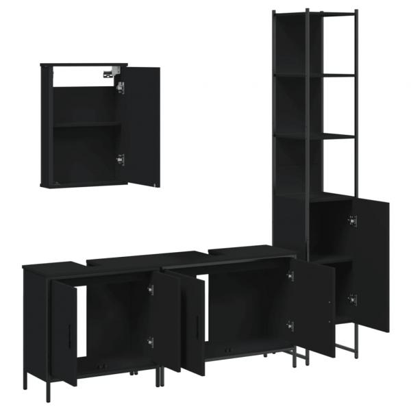 4-tlg. Badmöbel-Set Schwarz Holzwerkstoff