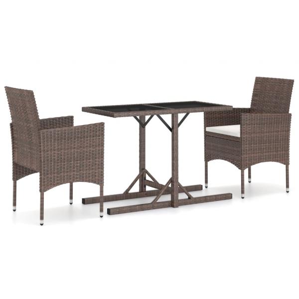 3-tlg. Garten-Essgruppe Poly Rattan und Hartglas Braun