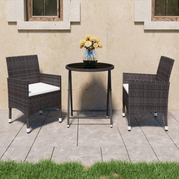 ARDEBO.de - 3-tlg. Bistro-Set Poly-Rattan und Hartglas Braun