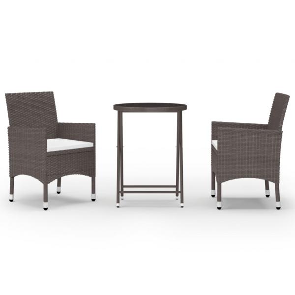 3-tlg. Bistro-Set Poly-Rattan und Hartglas Braun