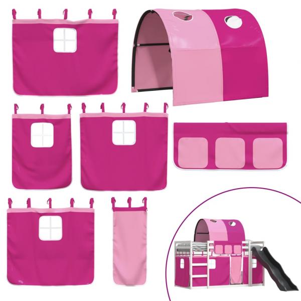 Etagenbett mit Rutsche und Gardinen Rosa 90x200 cm