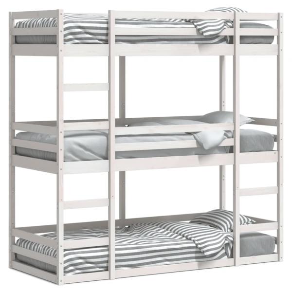 ARDEBO.de - Dreifach-Etagenbett Weiß 90x200 cm Massivholz Kiefer