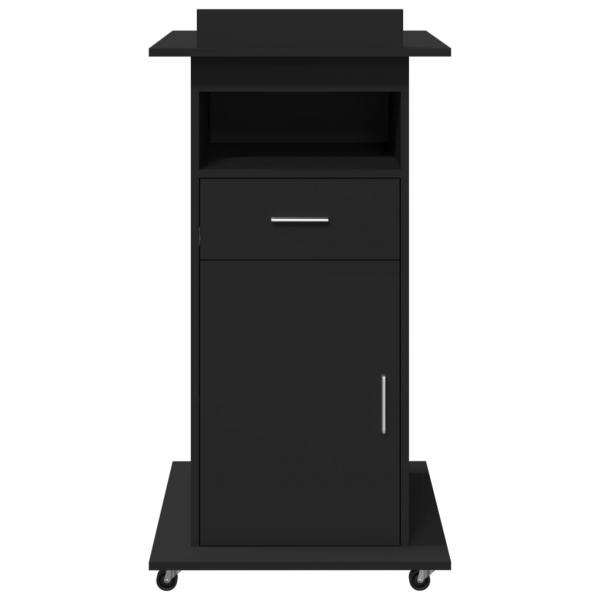 Rednerpult mit Rollen & Schublade Schwarz 55x55x107 cm