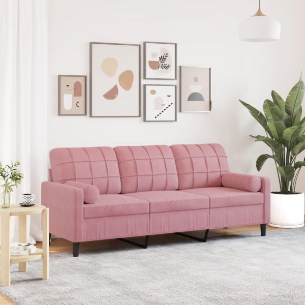 ARDEBO.de - 3-Sitzer-Sofa mit Zierkissen Rosa 180 cm Samt