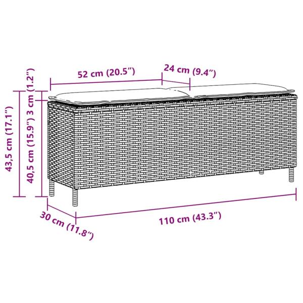 Gartenbank mit Kissen Beige 110x30x40,5 cm Poly Rattan